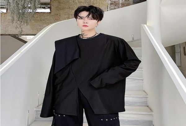 

men irregular design fashion hip hop long sleeve tshirts man women loose tees shirts t shirt85532004852207, White;black