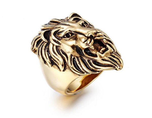

fashion men039s gold silver black stainless steel ring exaggerated domineering lion head rings vintage gothic punk rock biker r2733608, Slivery;golden