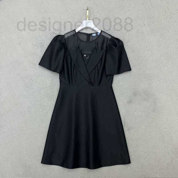 

basic & casual dresses designer summer new celebrity style temperament reduced age organza spliced triangle bubble sleeve dress xs06, Black;gray