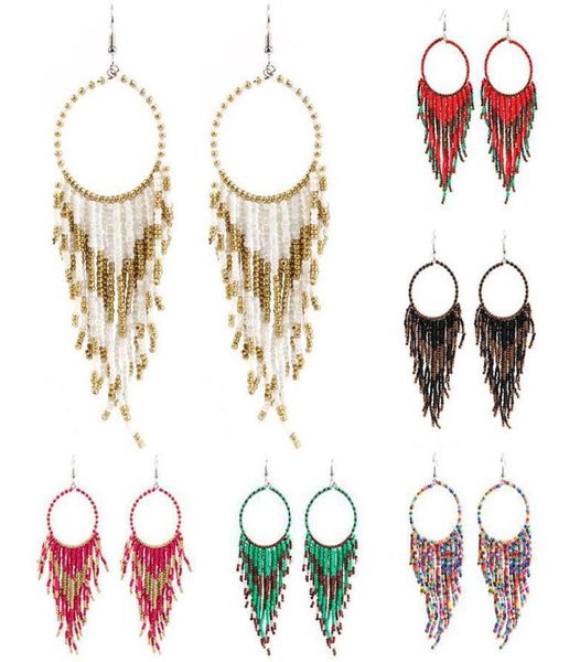 

bohemia national style earrings handmade beaded fashion multilayer tassels bead long dangle earrings women girls jewelry gift 7 st4302374, Silver