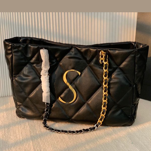 

women designer lambskin leather soft tote quilted bag aged golden letters metal hardware gold and silver matelasse chain shoulder handbag lu