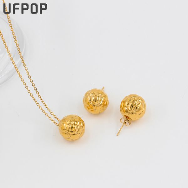 

wedding jewelry sets in necklace stainless steel gold silver color ball shape pendant stud earring set for women simple chunky 230808, Slivery;golden