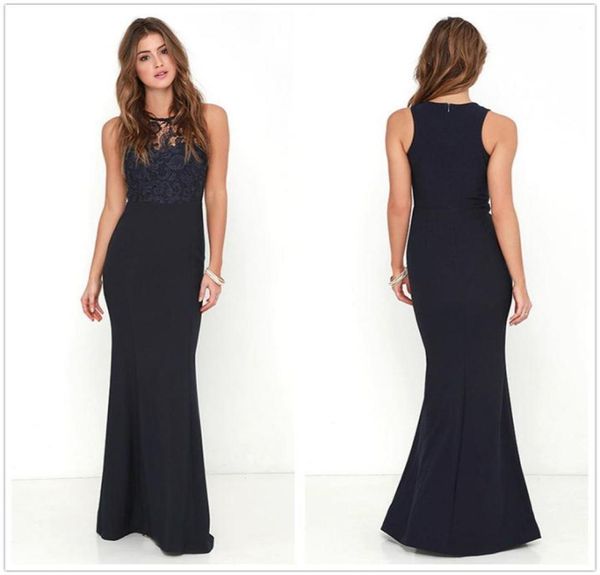 

2018 navy blue crew neck satin mermaid long bridesmaid dresses sleeveless lace floor length wedding guest formal evening party8319565, White;pink
