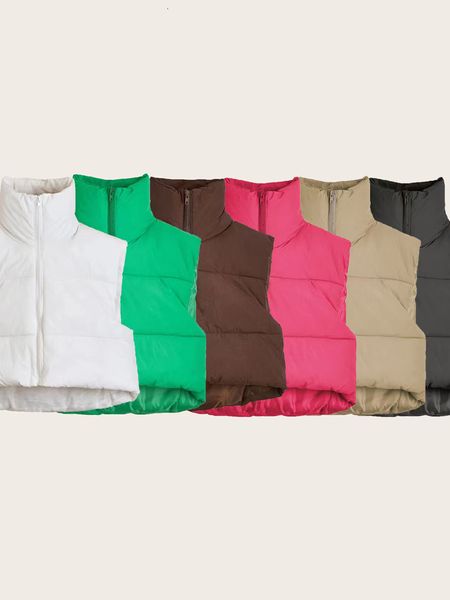 

women's vests winter warm puffy vest women zip up stand collar sleeveless cropped puffer female elegant lightweight padded ladies vest, Black;white