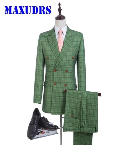 

new design green glen plaid groom tuxedos tweed suits groomsman suit custom made man suit double breasted wedding suit 2 psc4953592523607, Black;gray
