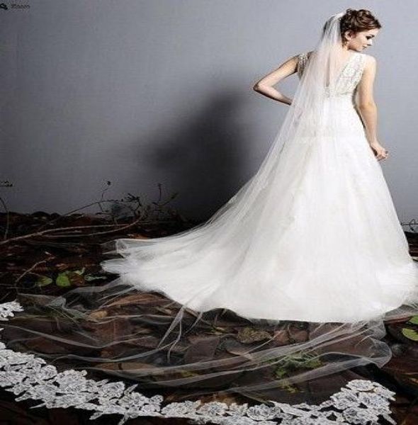 

2019 stunning lace edge cathedral length long bridal veils 1 layer tulle wedding veils bridal accessories in stock6581410, Black