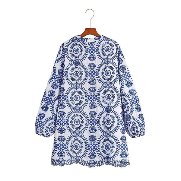 

autumn wind womens long sleeve blue embroidered dress, Black;gray