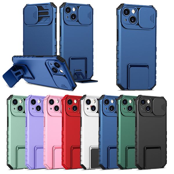 

sliding lens cover kickstand cell phone cases for iphone 15 14 plus 13 12 11 pro max xsmax xr xs x 7 8 plus hybrid pc tpu drop-proof bracket