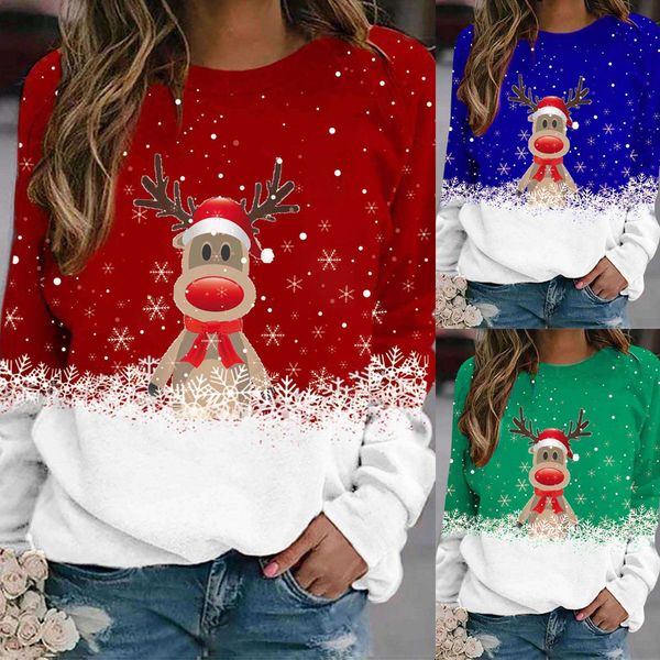 

no brand name autumn winter snowflake deer printed round neck urban leisure pullover sweater, Black