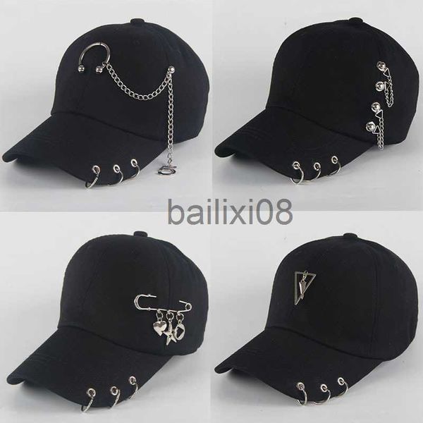 

ball caps fashion hip hop cotton baseball cap creative piercing ring caps punk casual solid adjustable hat snapbk hats j230807, Blue;gray