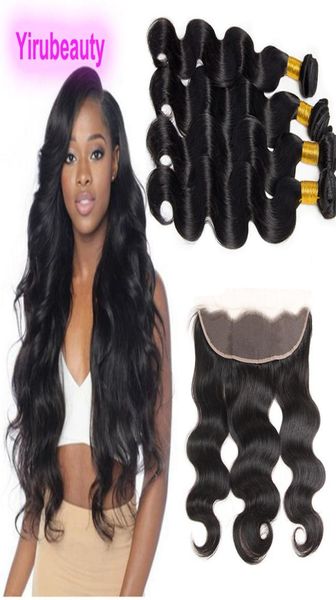 

brazilian human hair body wave bundles with 13x4 lace frontal part 5pieceslot hair extensions with closure natural color6435053, Black;brown
