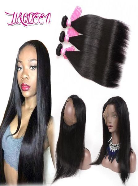 

360 full lace frontal closure with 3 bundles peruvian virgin human hair weaves straight peruvian wavy remy hair extensions32267126293540, Black;brown