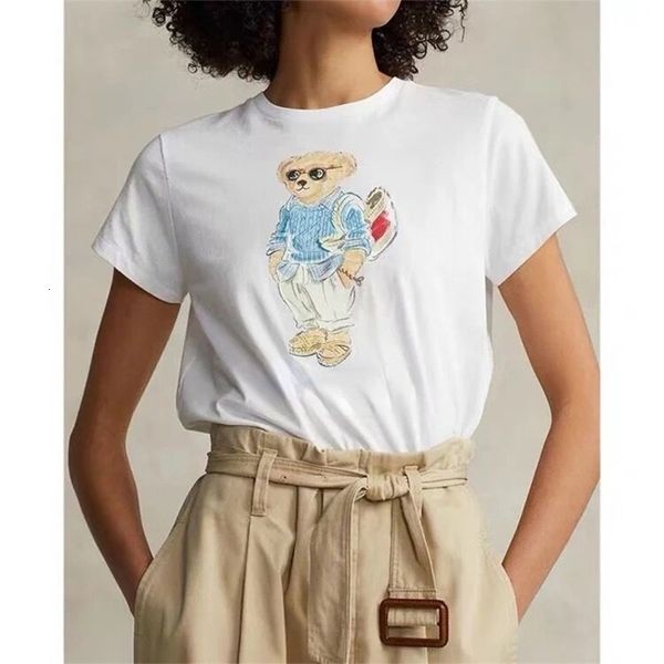 

women's t-shirt women's bear printed t-shirts style high-quality fashion punk summer short sleeve t-shirts casual streetwear men 2, White