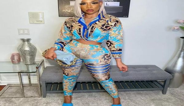 

tracksuits pattern printed womens two pieces outfits elegant long sleeves women and pants lady party set3404529, Gray