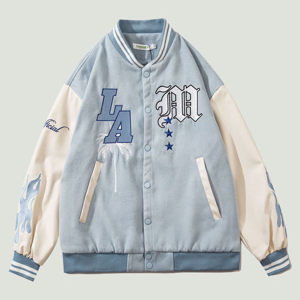 

men's jackets hip hop furry bee letters embroidery baseball jacket mens streewear harajuku casual loose bomber varsity jackets fashion, Black;brown