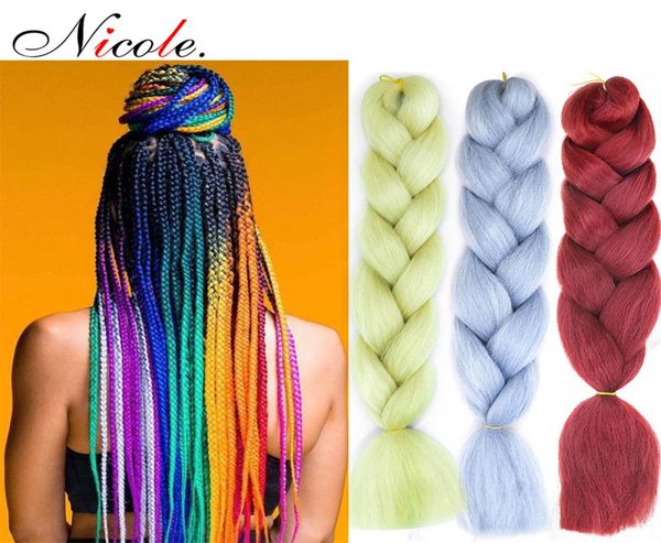 

nicole 24inch omber jumbo braiding crochet hair new style soft kanekalon fieber blackpurpleblue color rainbow synthetic hair ext4746309, Black