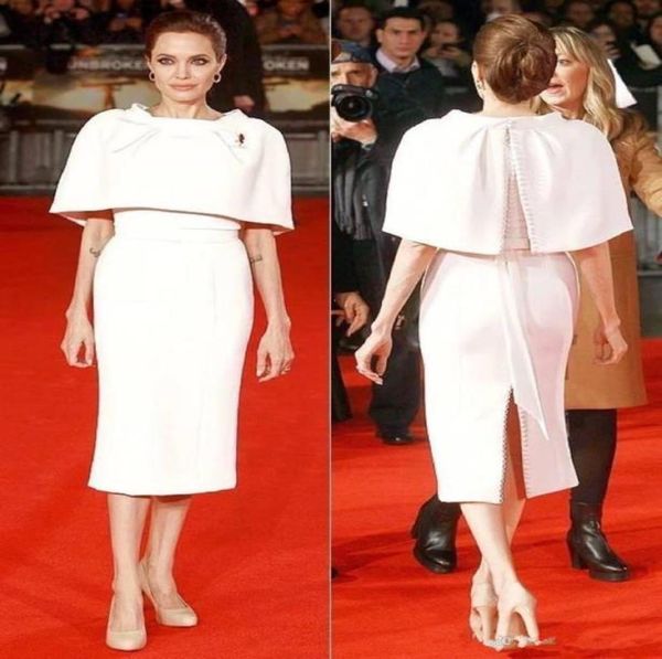 

angelina jolie sheath knee length prom dresses with cape jewel neck back slits celebrity red carpet dresses short formal evening g6395557, Black;red