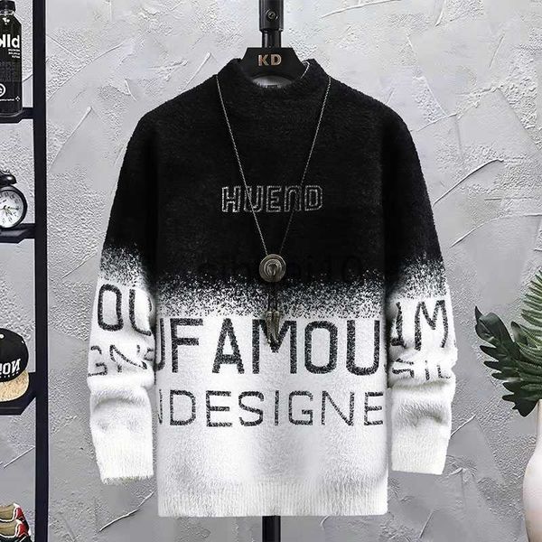 

men's sweaters winter personalized letter cashmere sweater men half turtleneck mens sweaters pull homme thick warm pullovers male j2308, White;black