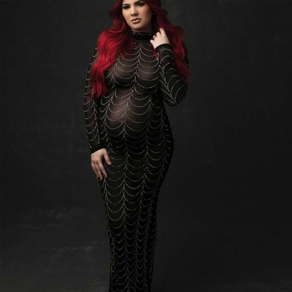 

maternity dresses body rhinestones crystal women bodysuit mesh long maxi maternity dress pregnant drill baby shower bodycon p shoot hkd23081, White