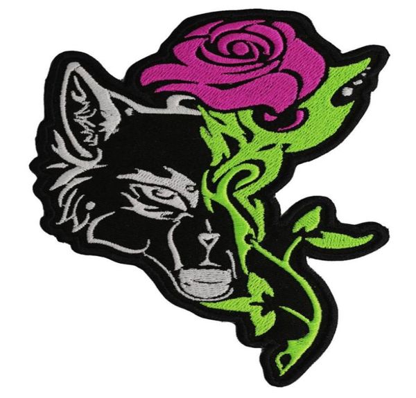 

green leaf and roseo color flower iron sew on chest size tshit hat or bag cloth diy application sewing9239932, Black