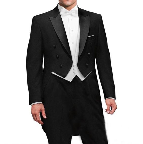 

three piece black wedding groom tailcoat 2018 double breasted peaked lapel men suits custom made jacket white vest pants6783300, Black;gray