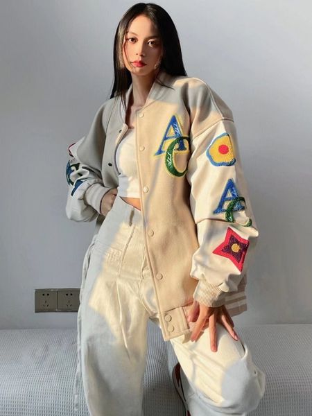 

men's jackets american retro street casual personality floral series towel embroidered flocking jacket female apricot baseball uniform, Black;brown