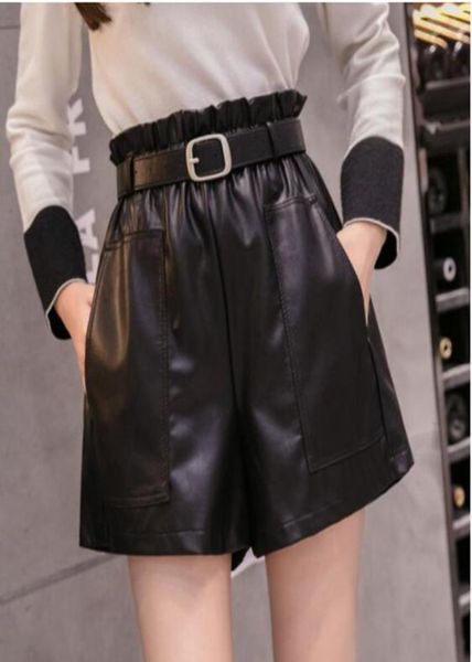 

elegant leather shorts fashion high waist shorts girls aline bottoms widelegged shorts autumn winter women 2021 new2381731, White;black