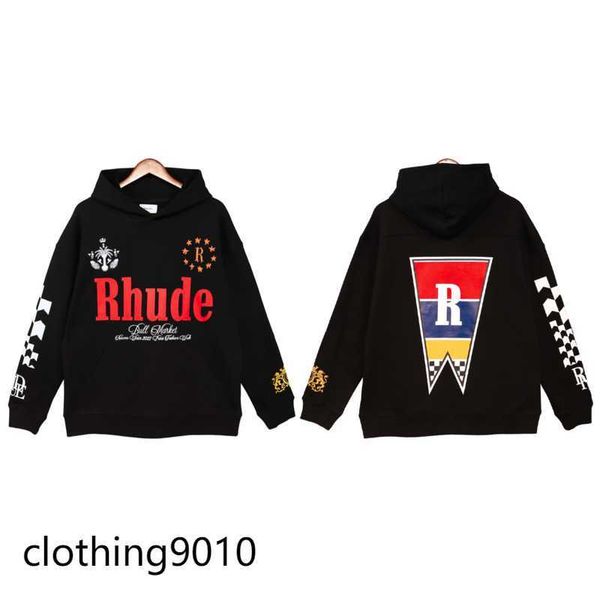 

men's hoodie rhude hoodie letter print long sleeve fashion men's and women's hoodie luxury sweater hip hop hoodie luxury tren, Black