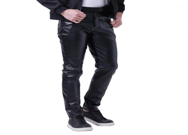 

men039s pants spring autumn men leather slim fit elastic style male fashion pu trousers punk cosplay dance9045233, Black