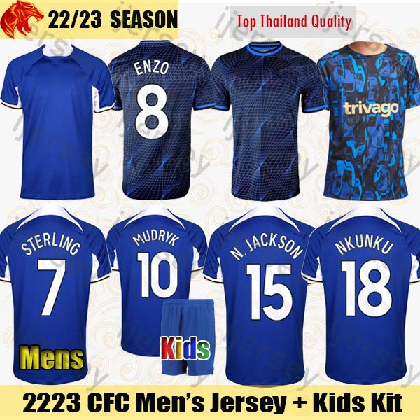 

23 24 soccer jerseys enzo 2023 2024 mudryk nkunku sterling n. jackson james gallagher football shirt t. silva chukwuemeka madueke broja men, Black;yellow