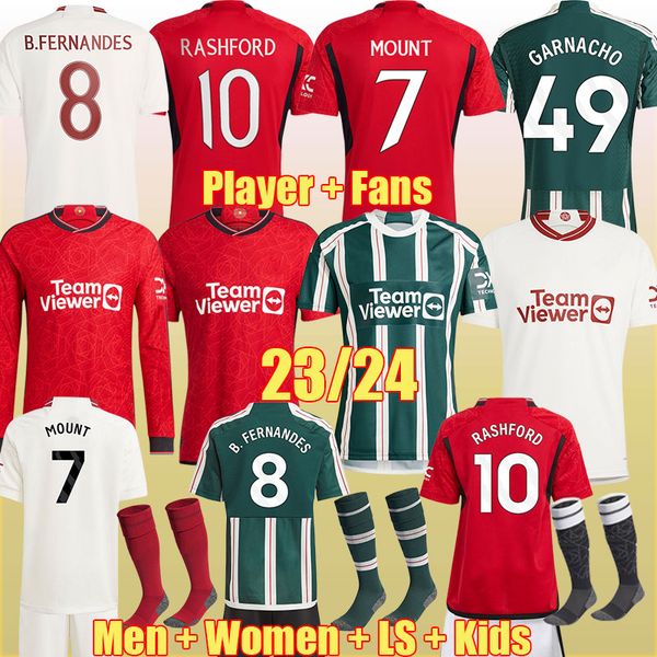 

4xl 23 24 rashford casemiro mount soccer jerseys garnacho martinez 2024 b. fernandes 999 eriksen martial long sleeve football shirt kit set, White;black