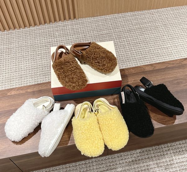 

designer fur slippers women loafers casual shoes fluffy slides woolen fashion suede shoe brand scuffs slipper warm winter soft leather size, Black