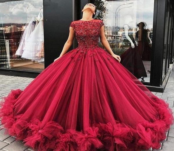 

burgundy ruffled prom formal dresses 2020 puffy floral lace beaded liastublla design lace tutu full length evening gown wear3157898, Black