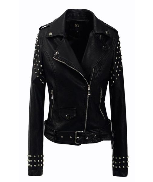 

new 2018 autumn fashion women rivet motorcycle pu faux leather plus size jacket studded outerwear streetwear gothic jackets6851697, Black