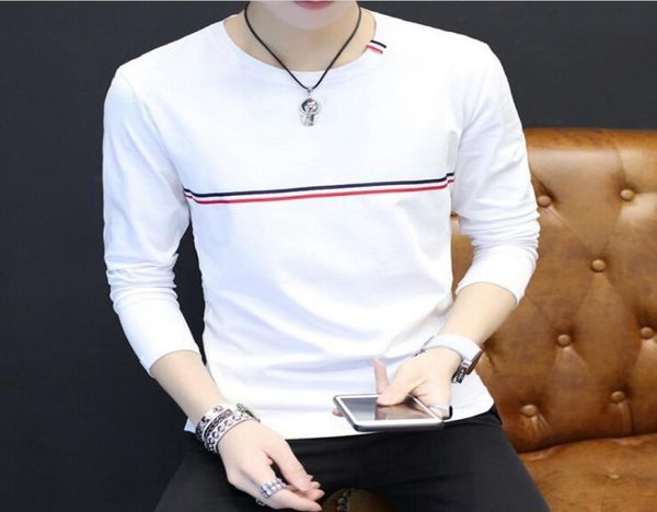 

man039s strip white cotton long sleeve tee spring autumn crew neck slim tshirt6059177, White;black