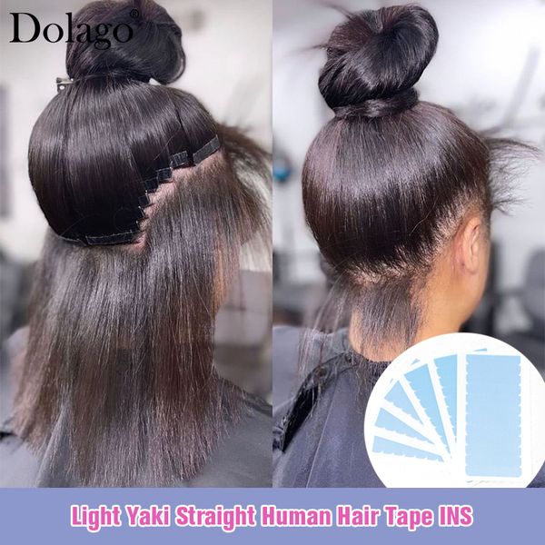 

lace tape in hair human for black women ins raw light yaki straight bundles microlinks 230807, Black;brown