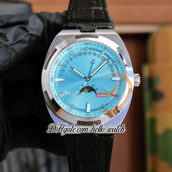 

new 41mm overseas 4000v/210a 4000v automatic mens watch ice blue dial date phase moon steel case leather strap gents watches hwrd hello_watc, Slivery;brown