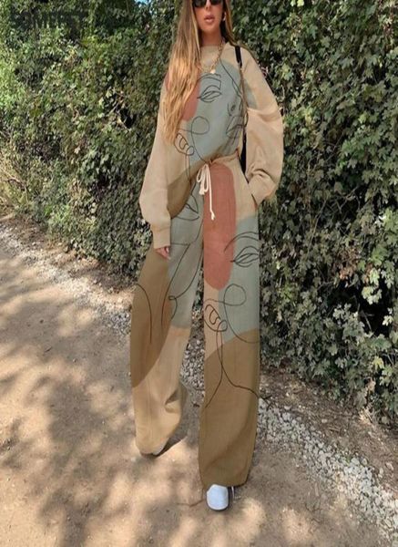 

tracksuits women suit two piece set print casual sweatshirts sweatpants hoodies pullover autumn winter vintage female suits women2730152, Gray