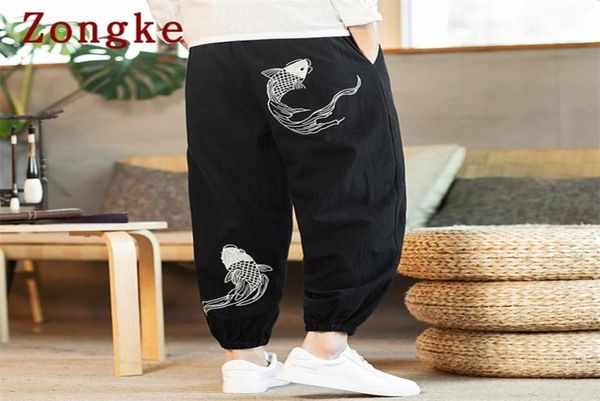 

zongke autumn carp embroidery harem pants men joggers men039s pants korean streetwear men039s casual pants hip hop m5xl 2106010564, Black