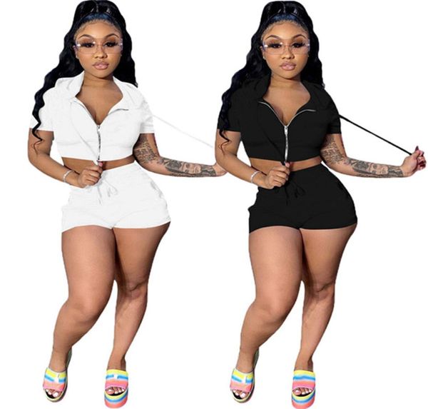 

women jogging suits summer tracksuits short sleeve jacketshorts two piece set plus size 2xl outfits casual black white sportswear6749457, Gray