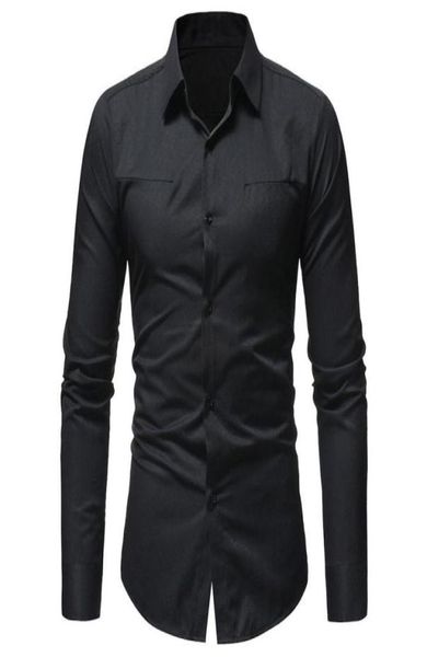 

fashion solid color wave jacquard turndown collar long sleeve slim men039s shirt 067815, White;black