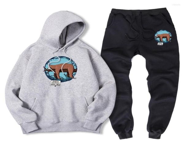 

men039s tracksuits five minutes more printed sportswear suit men 2 piece sets pocket hoody pants winter fleece sweatshirt sweat1110198, Gray