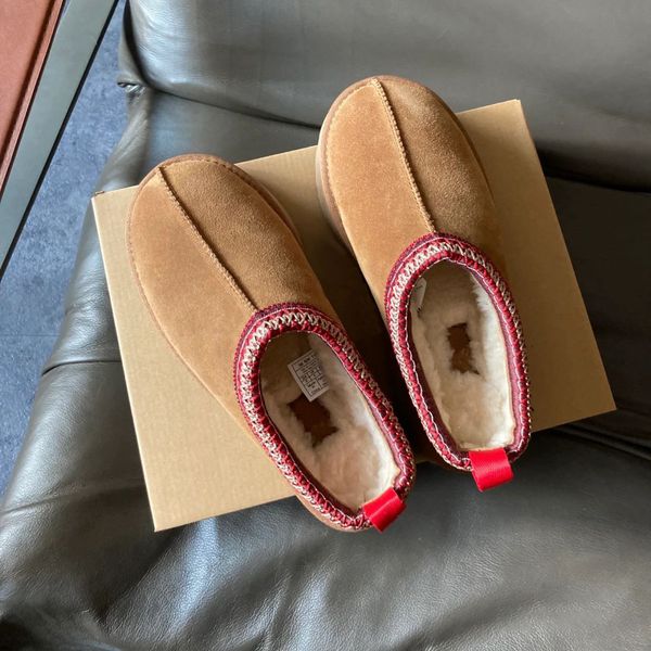 

2023 designer womens tazz slippers tasman fur slides classic ultra mini platform boots slip-on les petites suede wool blend comfort winter b, Black