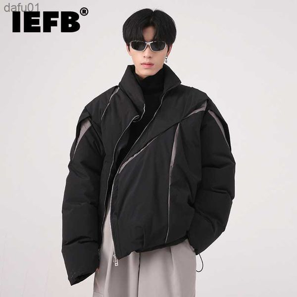 

iefb men's wear winter new korean fashion loose personality pleated color design cotton male jacket contrast male 9a6096 l230520, Black