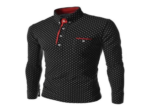 

men039s polos fashion men shirts spring autumn plus size polka dot button down long sleeve tshirt slim4954486, White;black