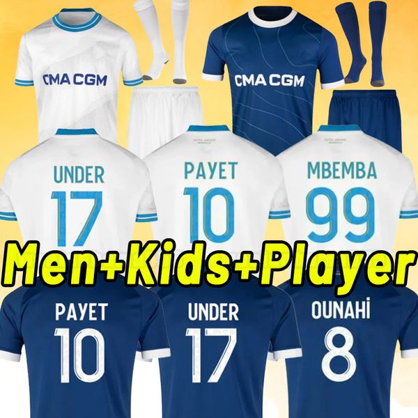 

23/24 om fans player version soccer jerseys mens kids maillot de foot kits sets marseilles home away third alexis payet mbemba under enfant, Black;yellow