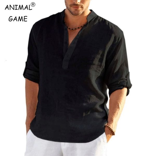 

men's casual shirts mens cotton tshirts casual linen shirt loose long sleeve shirts spring breathable v-neck clothing plus size 5xl 23, White;black