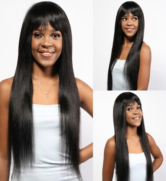 

human hair wigs 24inches full headgear halflength female long straight black color wig5586453