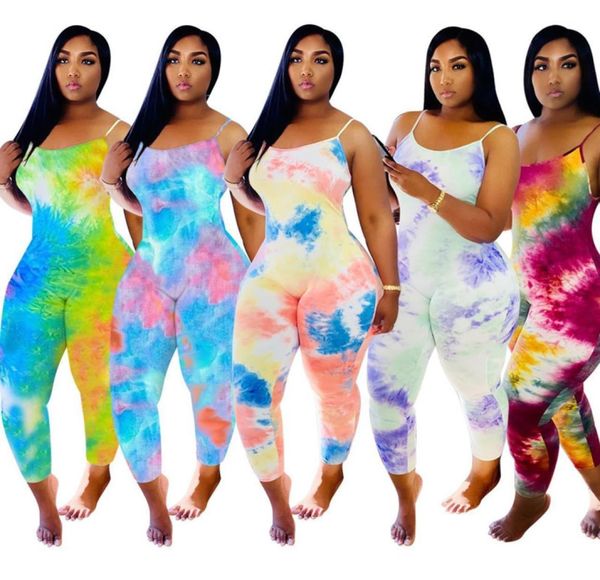 

designer women jumpsuit tie dye sling pajama onesies sleeveless summer playsuits rompers plus size trousers women casual clothing5599967, Black;white