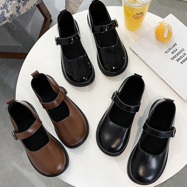 

dress shoes spring autumn lolita shoes buckle mary janes shoes patent leather shallow woman flats girls shoes size 34-40 zapatos mujer 23080, Black